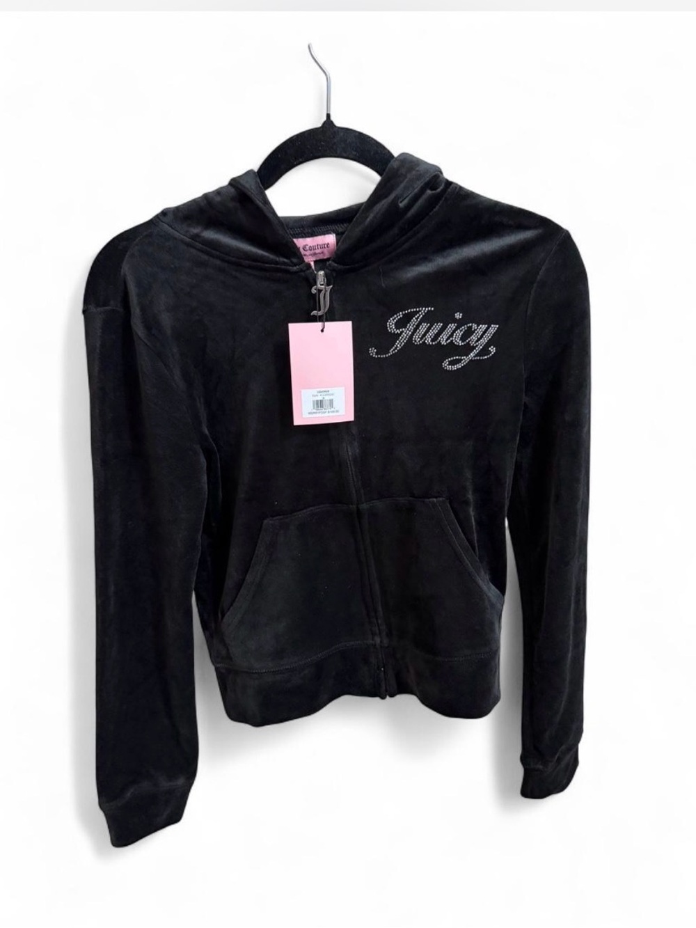 Juicy Couture licorice Black Velour Rhinestone Zip Up Hoodie Size Small NWT Y2K